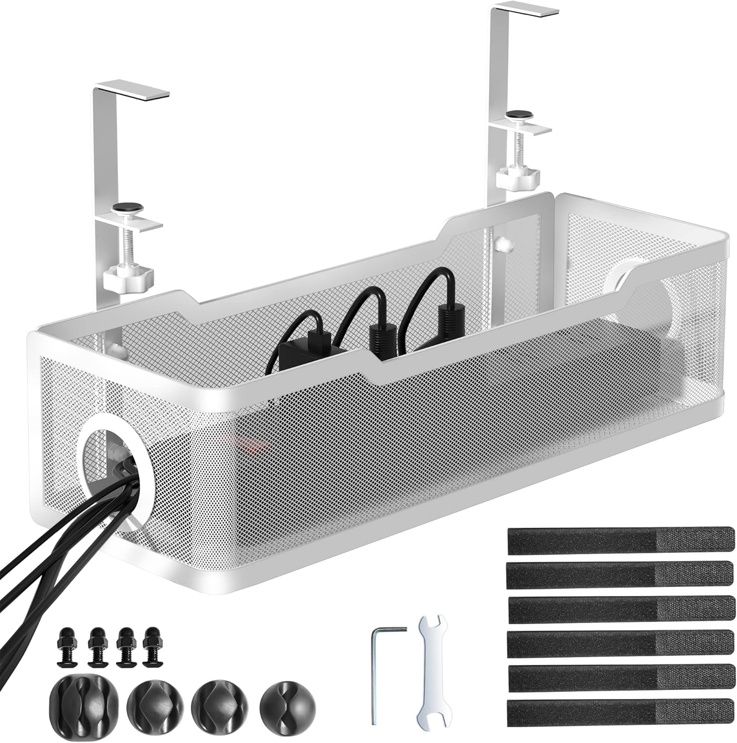 Cable Management Sleeve - Under Desk Cable Management Tray White,