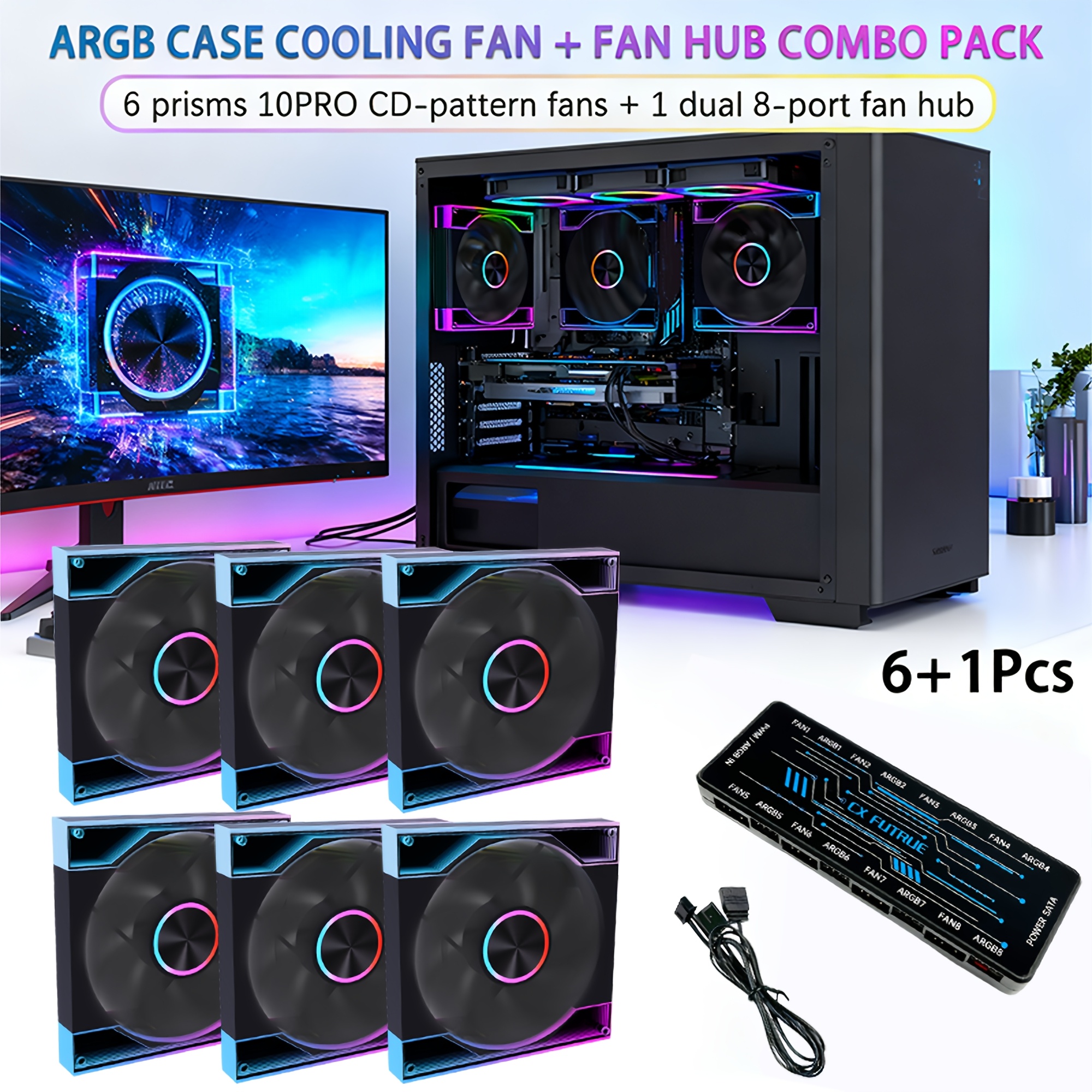 Pc Gaming Ff - 7-Piece Set (6 Fans+1 Hub) Prism