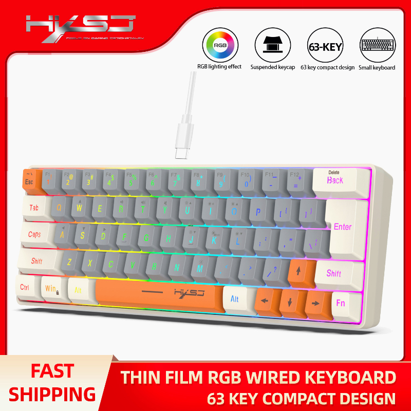 Keyboard RGB USB wired 63 keys - Pc Gaming Orange avaliação e preço