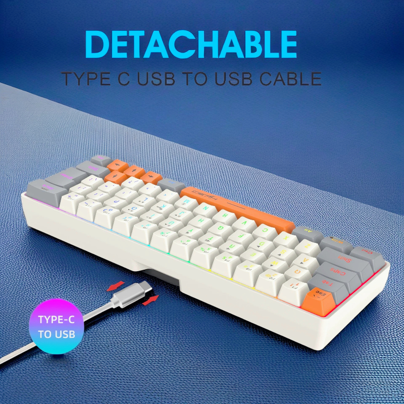 Keyboard RGB USB wired 63 keys - Pc Gaming Orange avaliação e preço