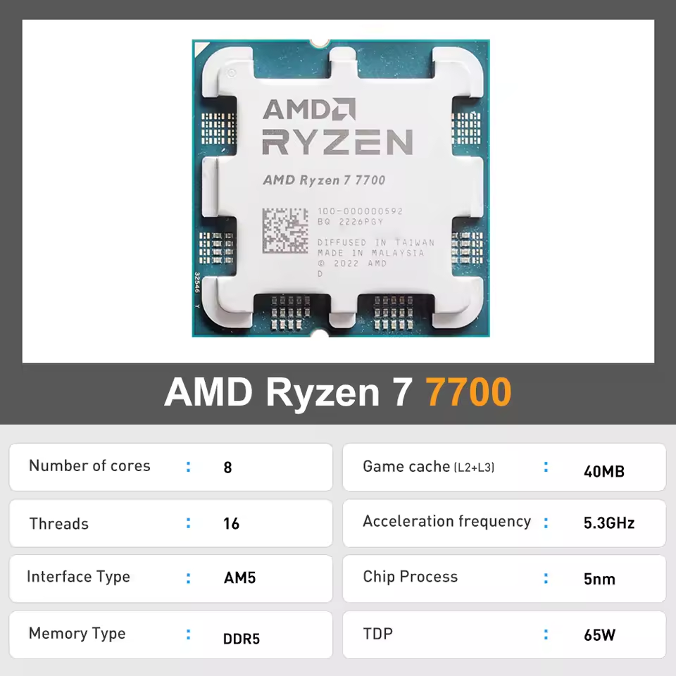 AMD Ryzen 7 7700 R7 7700 8 Cor - Pc Gaming Cpu avaliação e preço